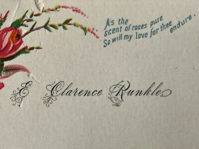 #ad Antique Victorian Calling Card E. Clarence Runkle Trade Card