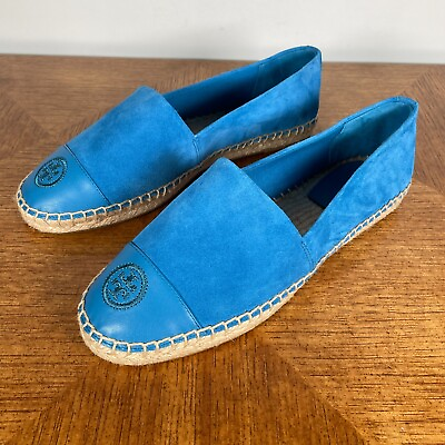 #ad Tory Burch Womens Color Block Flat Espadrille Size 8M Blue Gentian Suede Leather