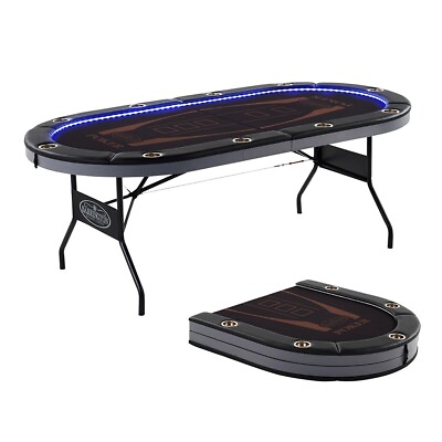 #ad Foldable 10 Player Poker Table with LED Lights Texas HoldEM