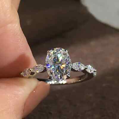 #ad 2 Ct Oval Cut VVS1 Moissanite Engagement Ring 14K White Gold Plated For Her