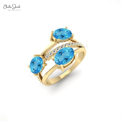 #ad Split Shank Ring Swiss Blue Topaz Crossover Ring 14k Gold Diamond Studded Rings