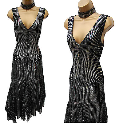 #ad Stunning Karen Millen 10 UK Vintage 20#x27;s Art Deco Gatsby Downton Sequin Dress