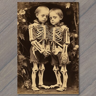 #ad POSTCARD Creepy Sisters as Skeletons An Unusual Halloween Weird