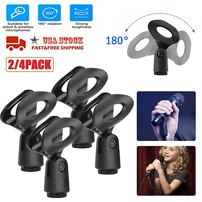 #ad 2 4PCS 180° Universal Microphone Clips Clamp Holder For For All Mic Stand Black