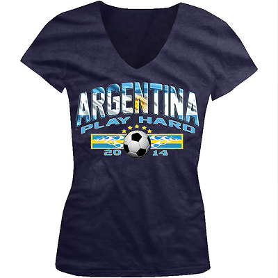 #ad Argentina Play Hard Soccer Ball World Team 2014 Flag ARG Juniors V Neck T Shirt $12.32