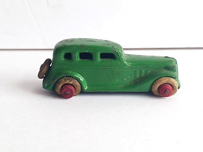 #ad Vintage 1935 Barclay Green 2 Door Sedan Car toy with Removable Spare Tire