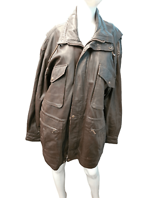 #ad Irvine Park Vintage 90#x27;s Brown Leather Jacket Large Genuine Leather Winter Long