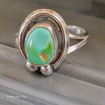#ad Vintage Sterling Silver Turquoise Ring Classic Southwestern Style Size 7 3 4