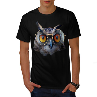 #ad Wellcoda Owl Glasses Hippie Mens T shirt Bird Graphic Design Printed Tee GBP 15.99