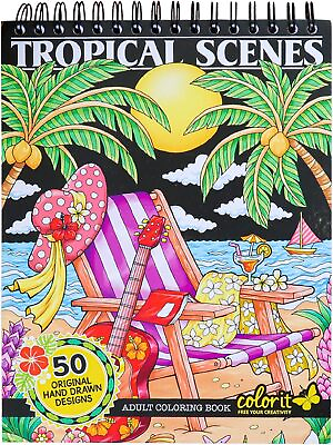 #ad ColorIt Colorful Tropical Scenes Adult Coloring Book 50 Sheets 8.5x11quot; White