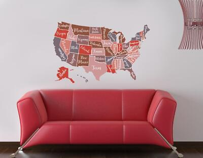 #ad United States Colored Map USA Decal WALL STICKER Decor Bedroom Art Mural WC149