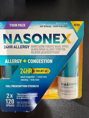 #ad NASONEX 24Hr Allergy Nasal Spray 120 x 2 240 Twin Pack Exp09 2024 New