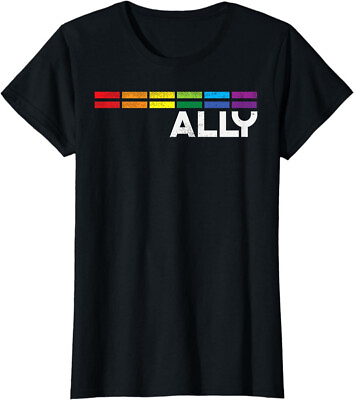 #ad Proud Ally Bars Equality LGBTQ Rainbow Flag Ladies#x27; Crewneck T Shirt