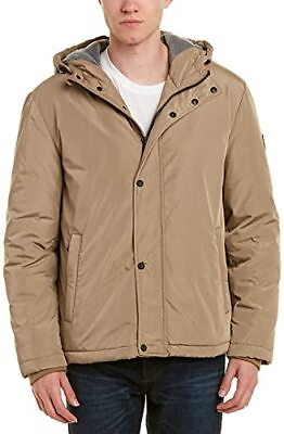 #ad Cole Haan Signature Men#x27;s Oxford Nylon Hooded Jacket Khaki Beige Size XXL