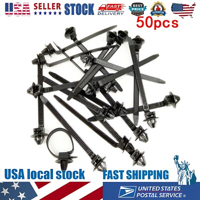 #ad 50x Car Nylon Push Clips Wire Tie Released Zip Straps Pipe Cable Fastener Bundle