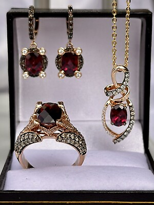 #ad LeVian fine jewelry preowned set Rhodolite Garnet  Chocolate and White diamonds