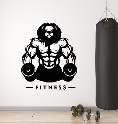 #ad Vinyl Wall Decal Fitness Attribute Animal Lion Gym Sports Stickers Mural g6176