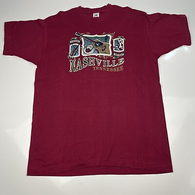 #ad Vintage 90s Nashville Tennessee Red T Shirt Men#x27;s XL Single Stitch Bottom EUC