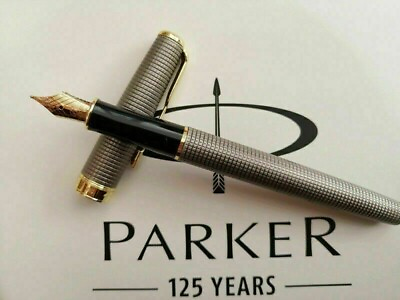 #ad Good Silver Grid Parker Sonnet Series Fine F Nib Fountain Pen With Box