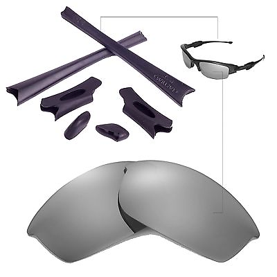 #ad WL Polarized Titanium Replacement Lenses Black Rubber Kit For Oakley Flak Jacket