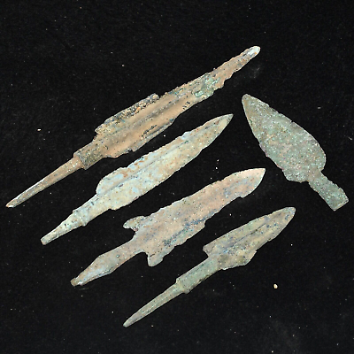 #ad 5 Genuine Large Ancient Luristan Bronze Arrow Spear Heads Circa 1800 600 BC