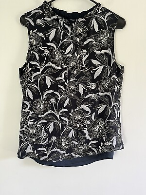 #ad Antonio Melani Silk Floral Navy Sleeveless Top Size Small Ruched Neckline