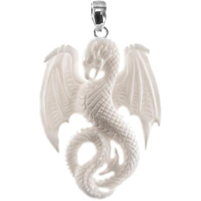 #ad 925 Sterling Silver Dragon Bison Bone Carving Sterling Pendant 2 3 8quot;