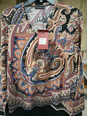 #ad New Etro $660 46IT 12US 71%Wool Multicolored Paisley Thin Stretchy V Neck Top