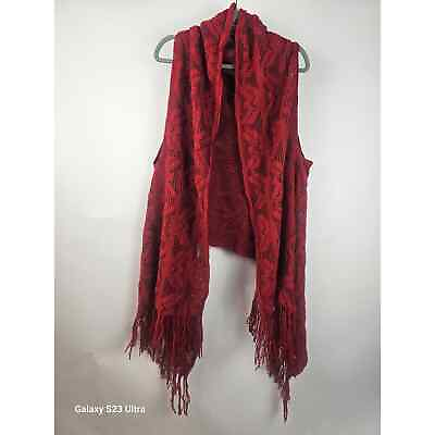 #ad Brick red open waterfall front cardigan with beautiful knit design