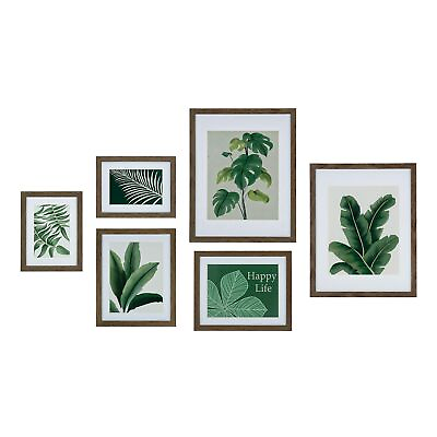 #ad 6 Pack Gallery Wall Frames Set with Botanical Plant Pictures Brown Framed Wa...