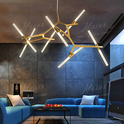 #ad Modern Glass Branch Chandelier Metal Pendant Light Industrial Ceiling Fixture