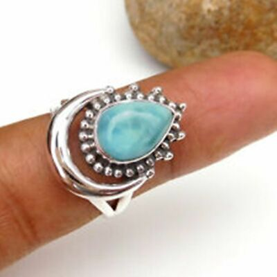 #ad Larimar Gemstone 925 Sterling Silver Ring Mother#x27;s Day Jewelry All Size EB 613