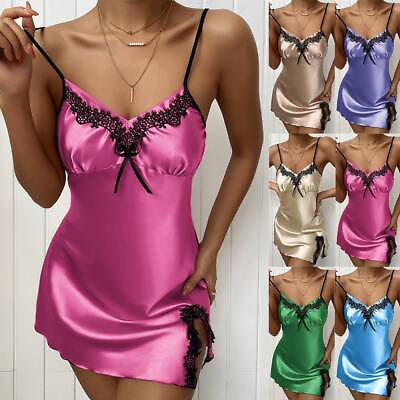 #ad Women#x27;s Lace Strappy Underwear Nightwear Sleepwear Ladies Mini Dress Nightdress