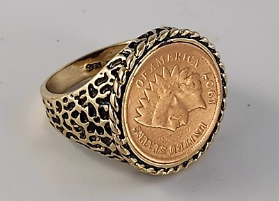#ad Vintage simulated coin goldtone plated 7 8in diameter RING size 11.5 13.4Gr W.