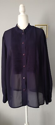 #ad Studio 1 Blouse Long Sleeves Size 22W Color Navy Blue Neck Pleated Good Conditio