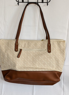 #ad Liz Claiborne Purse Large Handbag Tote Shoulder Bag Duo Natural Brown Print