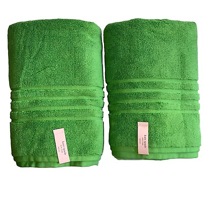 #ad Kate Spade Set Of 2 Picnic Green Bath Towels Cotton NWT