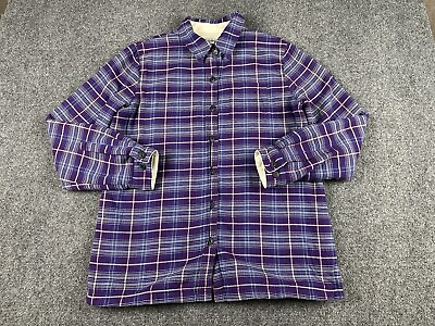 #ad LL Bean Fleece Lined Flannel Shirt Button Down Purple Plaid Small Colorful Soft