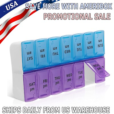 #ad Pill Medicine Organizer Weekly Daily AM PM Box Case Storage $3.99