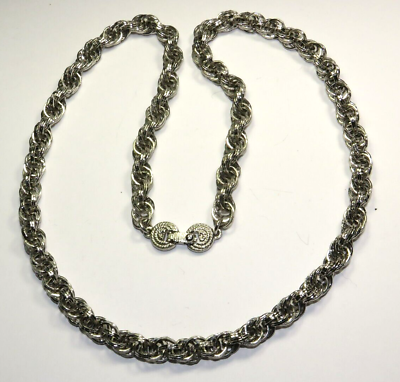 #ad Vintage Silver tone link chain twist design necklace 24quot;
