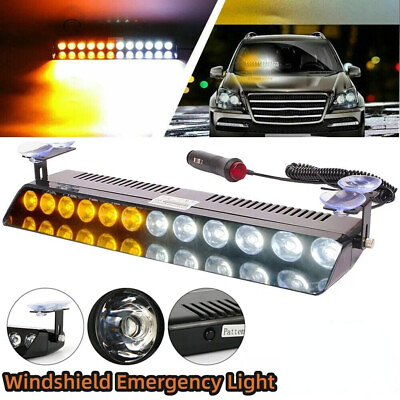 #ad Windshield Strobe Light 12 LED Emergency Warning Hazard Flash 12V Amber White
