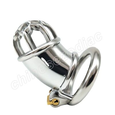#ad Stainless Steel Male Chastity Device Short Cage for Men Metal Locking Belt Rings
