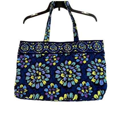 #ad Vera Bradley Handbag Tote Blue Floral Double Handle Straps Magnetic Closure