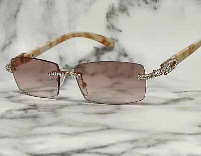 #ad Fashion Eye Glasses Gold Frame 90#x27;s Rectangular Frameless Sunglasses Male Female