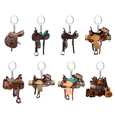 #ad Creative Keychain Car Mirror Pendant Country Western Horse Saddle Keyring Holder