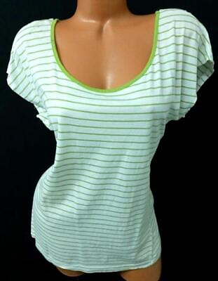 #ad Susie rose white green striped scoop neck stretch short sleeve top XXL