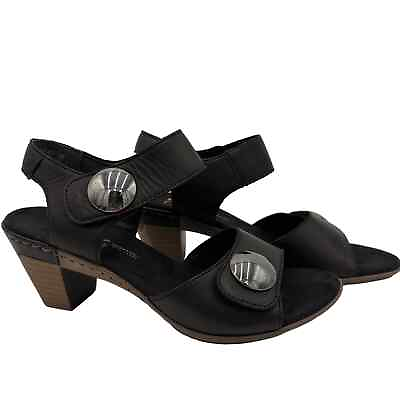 #ad Rieker Aileen Black Leather Heeled Sandals Size 37 6 $39.00