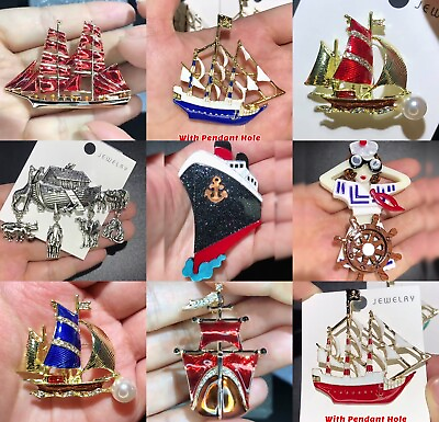 #ad Sailboat Brooches Women Alloy Enamel Acrylic Ship Casual party Pins Jewelry Gift