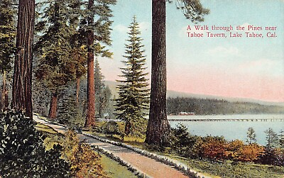 #ad Lake Tahoe Tavern CA California Lake View Pines Olympic Drive Vtg Postcard C38