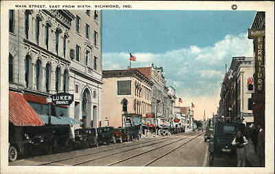 #ad Richmond Indiana IN Main Street Scene Vintage Postcard